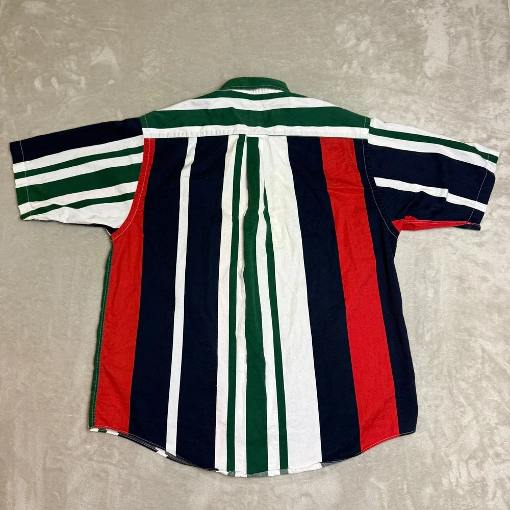 Vintage 90s Nautica Button Down Shirt Mens Large Striped Nautical Preppy EUC